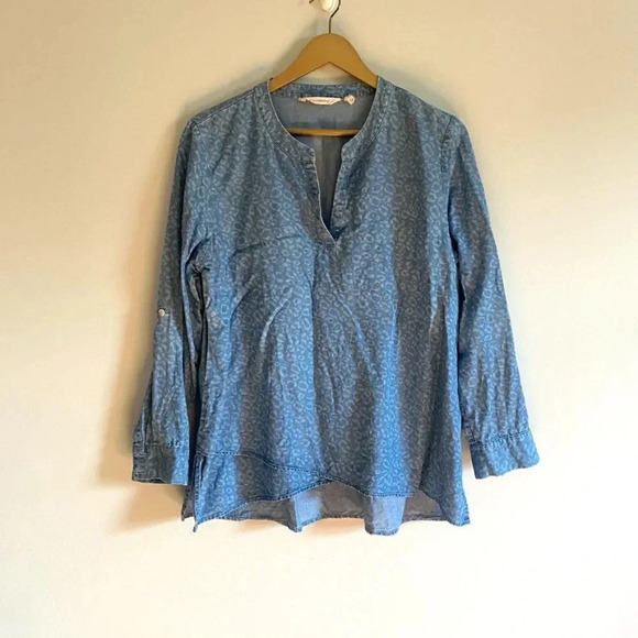Soft Surroundings Chambray Leopard Print Top - Picture 3 of 15